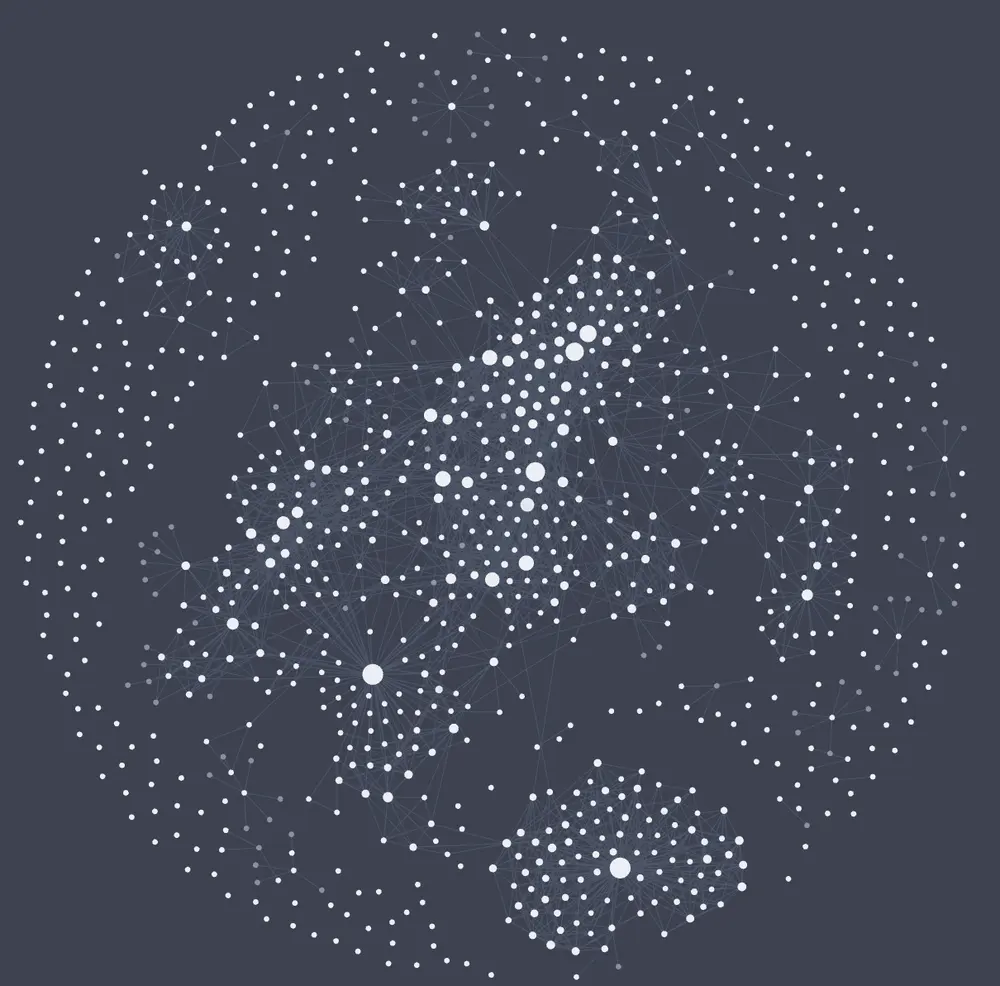 The whole note graph, with several thousand notes joined by reference lines.