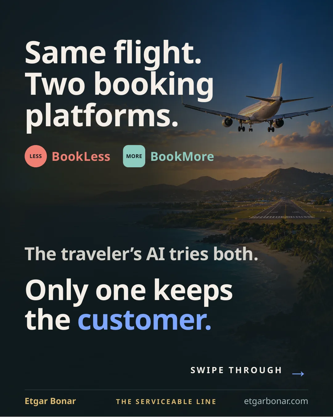Same flight. Two booking platforms. The traveler’s AI tries both. Only one keeps the customer.